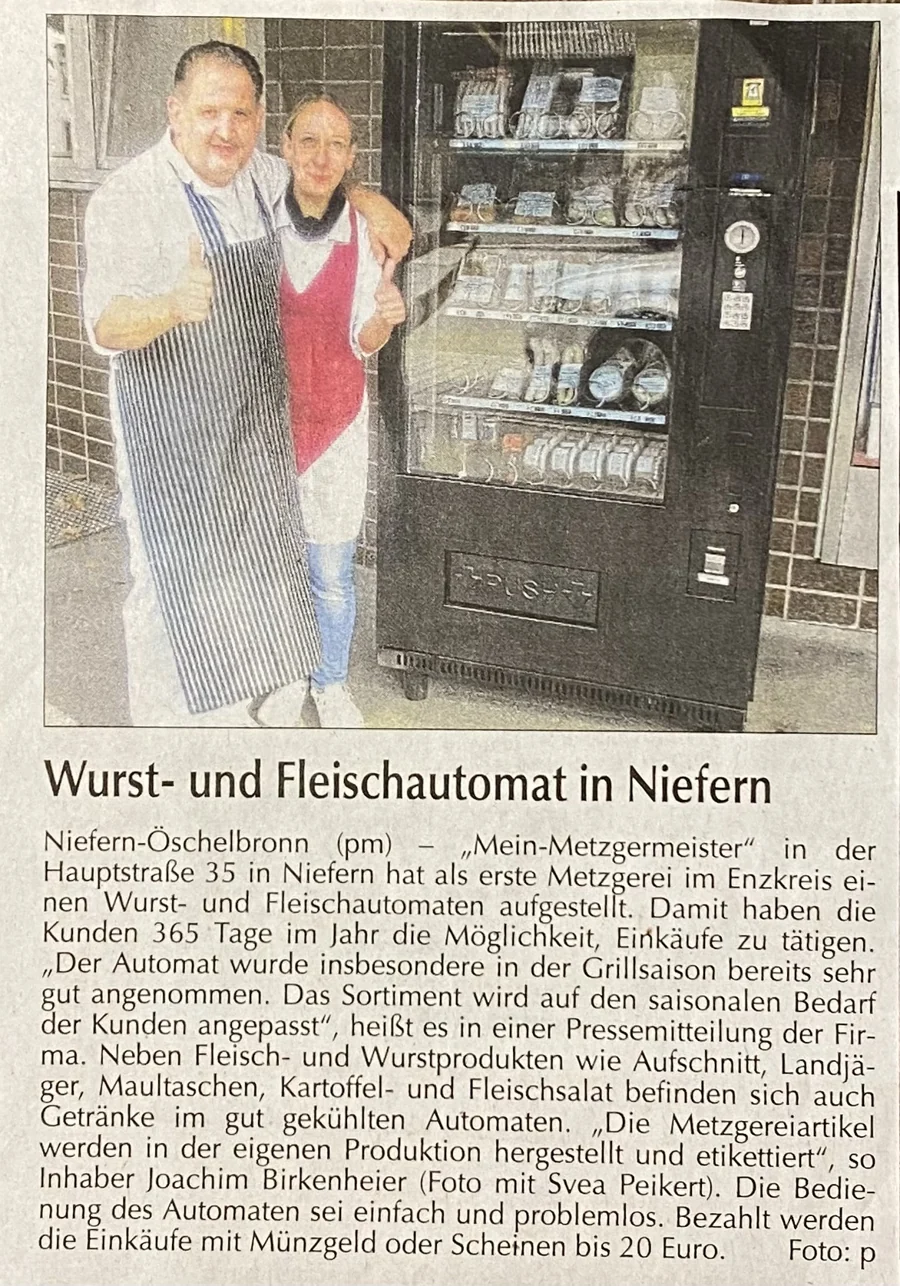 Wurst- und Fleischautomat in Niefern