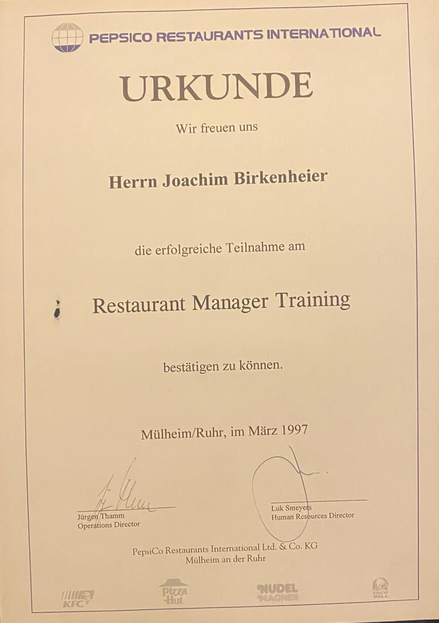 Restaurant Manager Training · März 1997